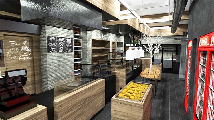 Διακόσμηση Αρτοζαχαροπλαστείο - Cafe "Lia's house" Παρουσίαση Αυτό σημαίνει πως σχεδιάσαμε τις προθήκες και τις ραφιέρες σαν να θέλαμε να προβάλλουμε τα προϊόντα σε μια θεατρική σκηνή. Τοποθετήσαμε φώτα με συγκεκριμένα αλλά και διαφορετικά χρώματα της κλίμακας Kelvin μέσα στη βιτρίνες ώστε τα προϊόντα να αναδειχτούν και προσθέσαμε κρεμαστά φωτιστικά πάνω από τις ελεύθερες βιτρίνες, έτσι ώστε οι επισκέπτες να μπορούν να θαυμάσουν τα γλυκά που αγοράζουν.